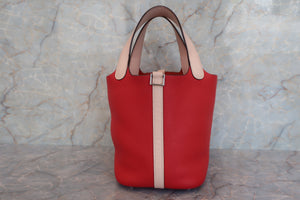 HERMES PICOTIN LOCK TOUCH PM Clemence leather/Swift leather Rouge tomate/Rose Eglantine X Engraving Hand bag 600050219