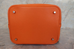 HERMES PICOTIN LOCK MM Clemence leather Orange □O Engraving Hand bag 600120186