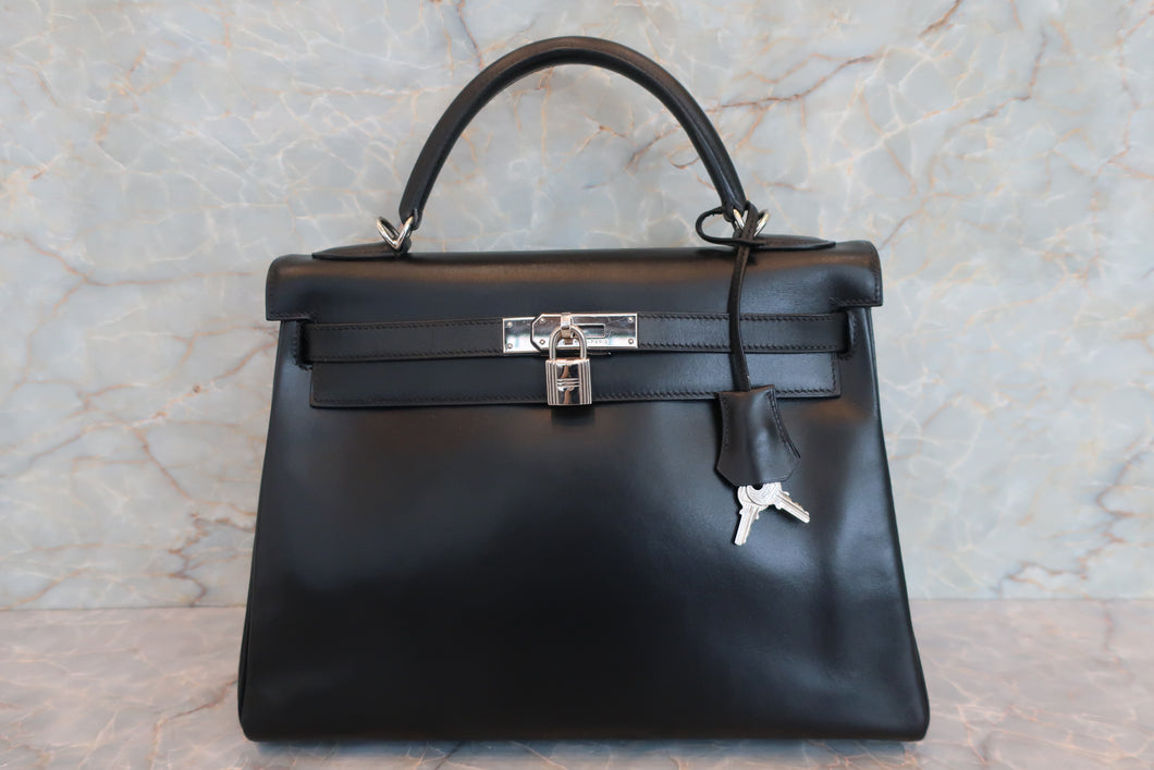 HERMES／エルメス ケリー32 ボックスカーフ ブラック □E刻印 ハンドバッグ 700070052