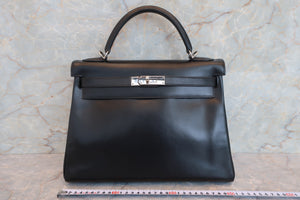 HERMES／エルメス ケリー32 ボックスカーフ ブラック □E刻印 ハンドバッグ 700070052