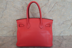 HERMES BIRKIN 30 Clemence leather Bougainvillier □N Engraving Hand bag 600080115