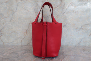 HERMES PICOTIN LOCK PM Clemence leather Rouge casaque □P刻印 Hand bag 600050214