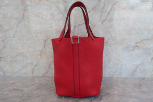 HERMES PICOTIN LOCK PM Clemence leather Rouge casaque □P Engraving Hand bag 600050214