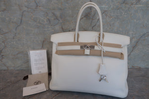 HERMES BIRKIN 35 Clemence leather White □I Engraving Hand bag 600080117