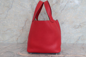 HERMES PICOTIN LOCK PM Clemence leather Rouge casaque C刻印 Hand bag 600070052