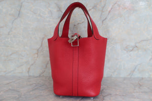 HERMES PICOTIN LOCK PM Clemence leather Rouge casaque C刻印 Hand bag 600070052