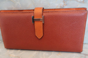 HERMES Bearn Soufflet Epsom leather Brique/Orange □P刻印 Wallet 600040115