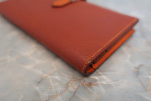 HERMES Bearn Soufflet Epsom leather Brique/Orange □P刻印 Wallet 600040115