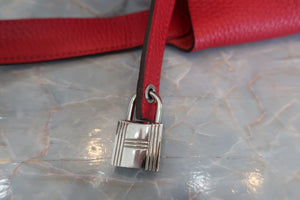 HERMES PICOTIN LOCK PM Clemence leather Rouge casaque C Engraving Hand bag 600070052