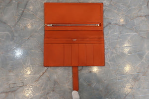 HERMES Bearn Soufflet Epsom leather Brique/Orange □P Engraving Wallet 600040115