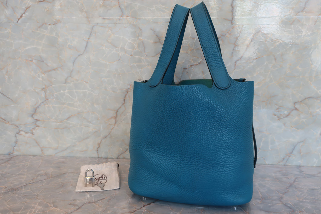 HERMES PICOTIN LOCK MM Clemence leather Blue izmir □Q刻印 Hand bag 600080113