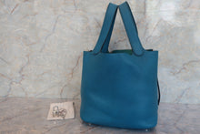 将图片加载到图库查看器，HERMES PICOTIN LOCK MM Clemence leather Blue izmir □Q刻印 Hand bag 600080113
