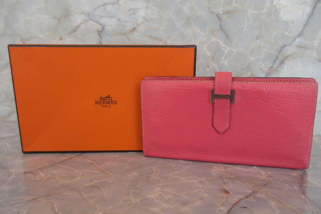 HERMES／エルメス ベアンスフレ シェーブル ローズアザレ A刻印 財布 700020122
