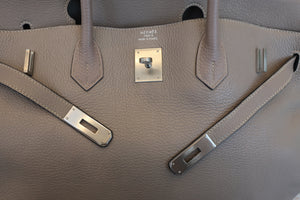 HERMES BIRKIN 40 Clemence leather Gris tourterelle/Matte silver hadware □E Engraving Hand bag 700030026