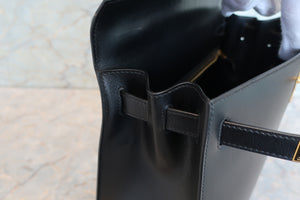 HERMES KELLY 28 Box carf leather Black 〇Z Engraving Shoulder bag 700090115
