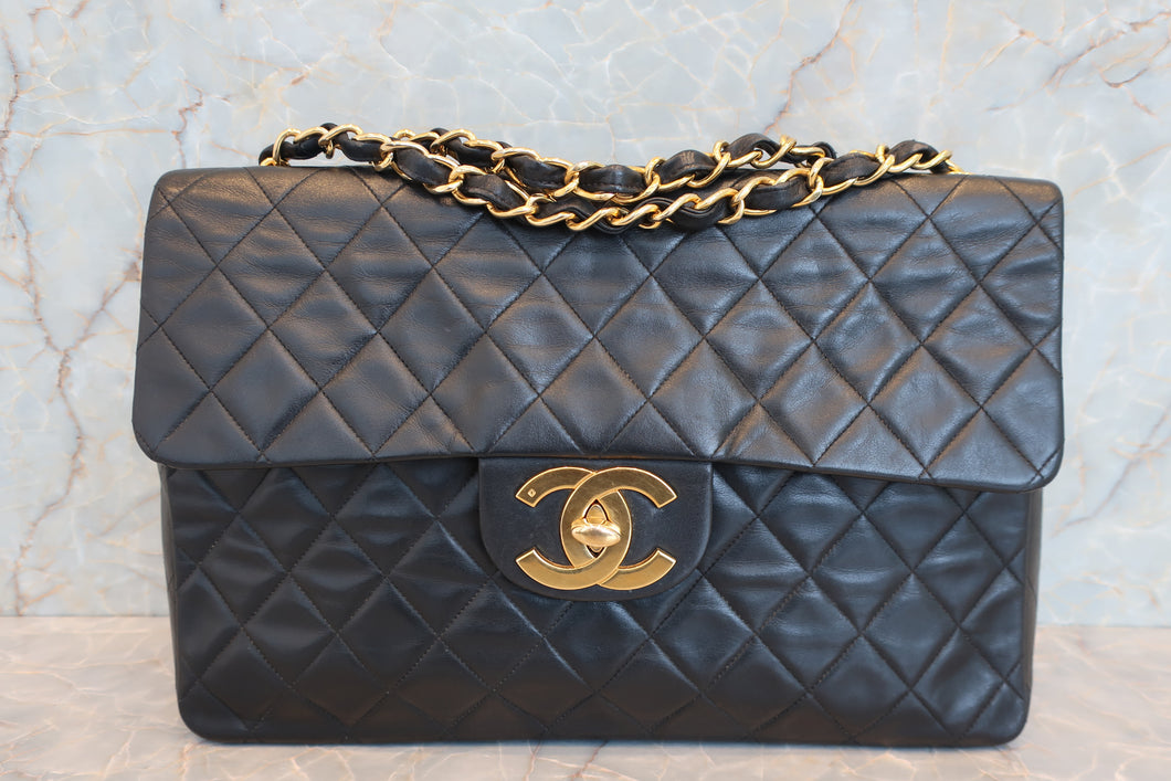 CHANEL/シャネル デカマトラッセシングルフラップチェーンショルダーバッグ ラムスキン ブラック/ゴールド金具 ショルダーバッグ 700040020