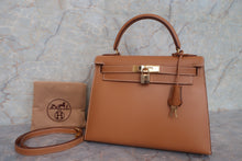 将图片加载到图库查看器，HERMES KELLY 28 Box carf leather Natural 〇W刻印 Shoulder bag 600100175
