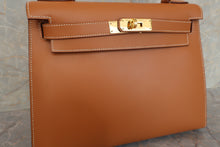 将图片加载到图库查看器，HERMES KELLY 28 Box carf leather Natural 〇W刻印 Shoulder bag 600100175
