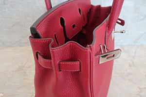 HERMES BIRKIN 30 Clemence leather Rouge Grenet A Engraving Hand bag 500080010