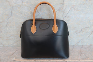 HERMES BOLIDE 35 Box carf leather/Ardennes leather Black/Natural □B Engraving Shoulder bag 600050032