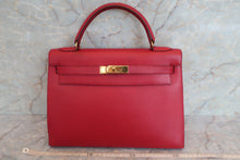 将图片加载到图库查看器，HERMES KELLY 32 Graine Couchevel leather Rouge vif 〇U刻印 Shoulder bag 600060195
