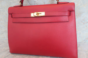 HERMES KELLY 32 Graine Couchevel leather Rouge vif 〇U Engraving Shoulder bag 600060195