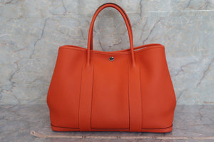 HERMES GARDEN PARTY PM Steeple Country leather Orange poppy T Engraving Tote bag 600040141