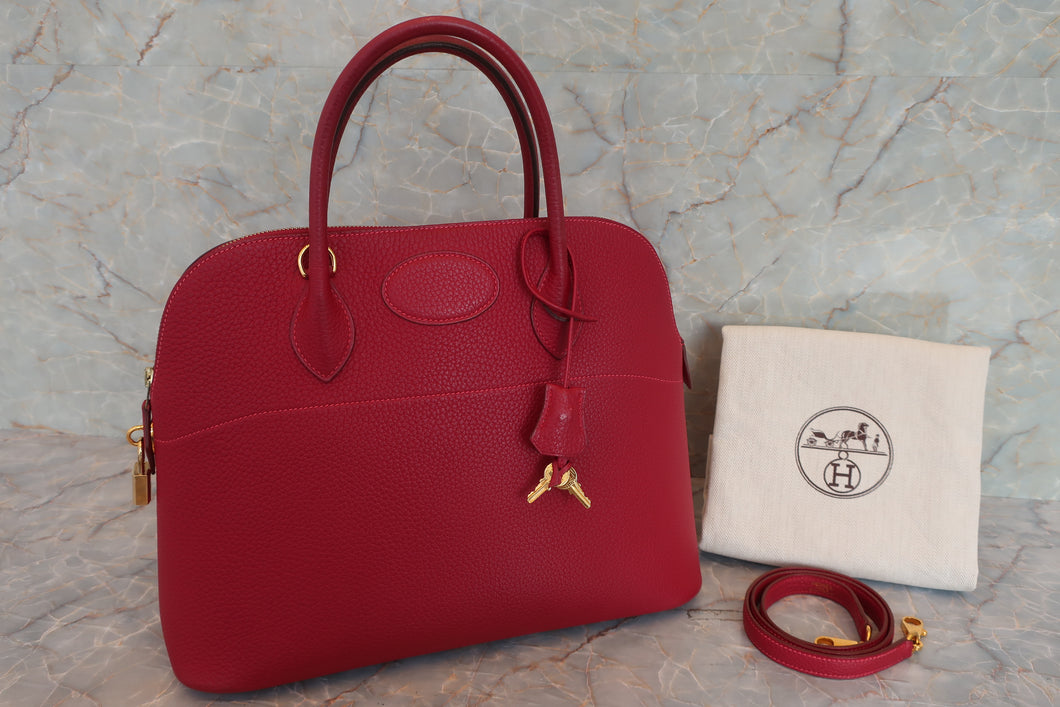 HERMES BOLIDE 35 Fjord leather Rouge vif □G Engraving Shoulder bag 600080147