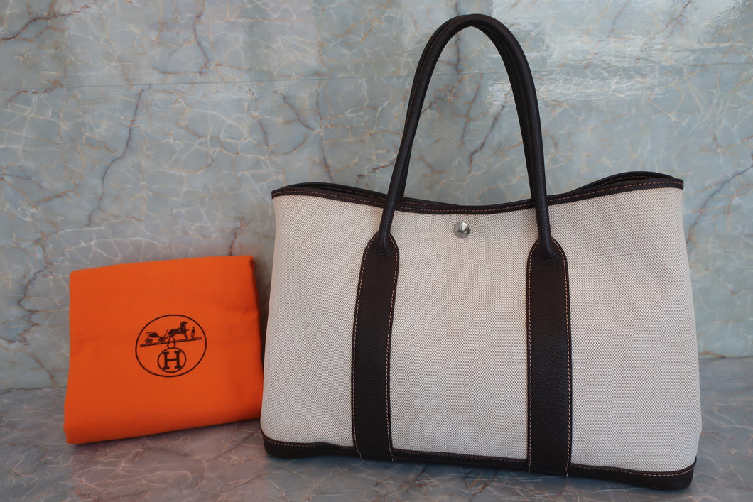 HERMES GARDEN PARTY PM Toile H/Leather Marron/Brown □G刻印 Tote bag 600050233