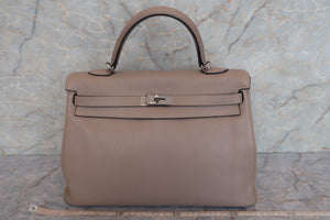 HERMES KELLY 35 Clemence leather Gris tourterelle □N Engraving Shoulder bag 600080134