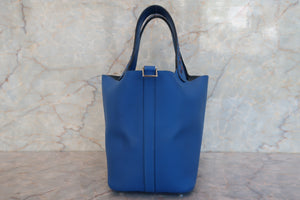 HERMES PICOTIN LOCK PM Tressage Epsom leather Blue zellige/Blue encre/Rouge H C Engraving Hand bag 700090139