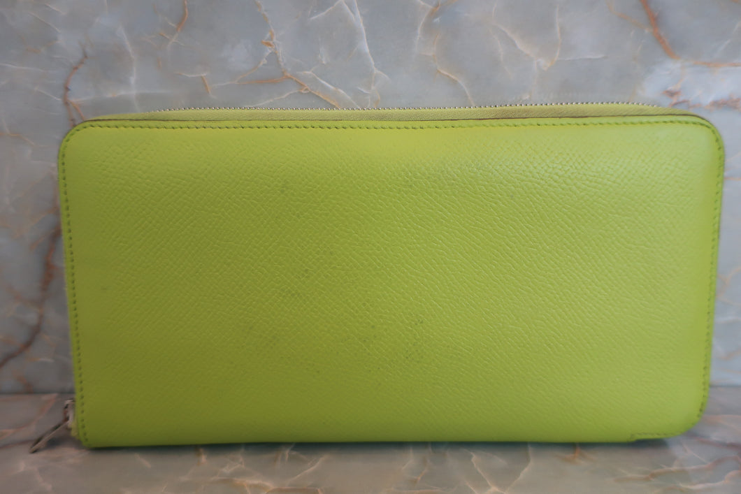 HERMES Azapp Long Silkin Epsom leather/Silk Kiwi □N刻印 Wallet 500110134