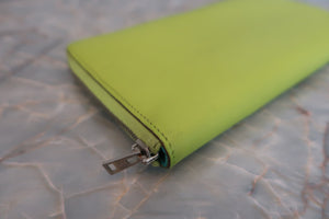 HERMES Azapp Long Silkin Epsom leather/Silk Kiwi □N Engraving Wallet 500110134