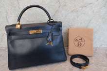 将图片加载到图库查看器，HERMES KELLY 32 Box carf leather Navy ○W刻印 Shoulder bag 700100146
