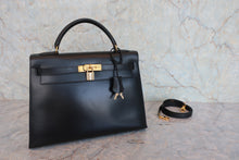 将图片加载到图库查看器，HERMES KELLY 32 Box carf leather Black ○W刻印 Shoulder bag 800080014
