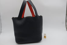 Load image into Gallery viewer, HERMES PICOTIN LOCK ECLAT MM Clemence leather/Swift leather Blue Indigo/Orange poppy X Engraving Hand bag 800090244

