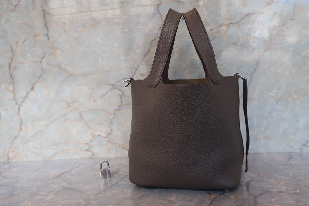 HERMES PICOTIN LOCK PM Clemence leather Etain □O刻印 Hand bag 700100166