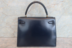 HERMES／エルメス ケリー28 ボックスカーフ ネイビー 〇J刻印 ショルダーバッグ 700090117