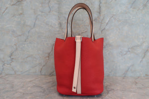 HERMES PICOTIN LOCK TOUCH MM Clemence leather/Swift leather Rouge tomate/Rose eglantine X刻印 Hand bag 600090085