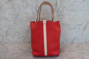 HERMES PICOTIN LOCK TOUCH MM Clemence leather/Swift leather Rouge tomate/Rose eglantine X刻印 Hand bag 600090085