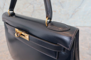 HERMES／エルメス ケリー28 ボックスカーフ ネイビー 〇J刻印 ショルダーバッグ 700090117