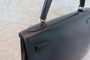 HERMES／エルメス ケリー28 ボックスカーフ ネイビー 〇J刻印 ショルダーバッグ 700090117