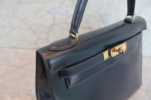 HERMES／エルメス ケリー28 ボックスカーフ ネイビー 〇J刻印 ショルダーバッグ 700090117