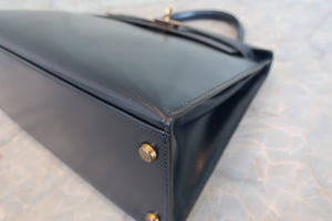 HERMES／エルメス ケリー28 ボックスカーフ ネイビー 〇J刻印 ショルダーバッグ 700090117
