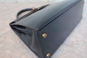 HERMES／エルメス ケリー28 ボックスカーフ ネイビー 〇J刻印 ショルダーバッグ 700090117
