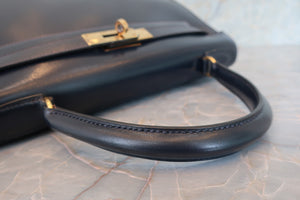 HERMES／エルメス ケリー28 ボックスカーフ ネイビー 〇J刻印 ショルダーバッグ 700090117