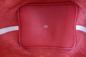 HERMES PICOTIN LOCK TOUCH MM Clemence leather/Swift leather Rouge tomate/Rose eglantine X Engraving Hand bag 600090085