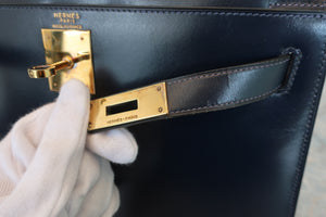 HERMES／エルメス ケリー28 ボックスカーフ ネイビー 〇J刻印 ショルダーバッグ 700090117