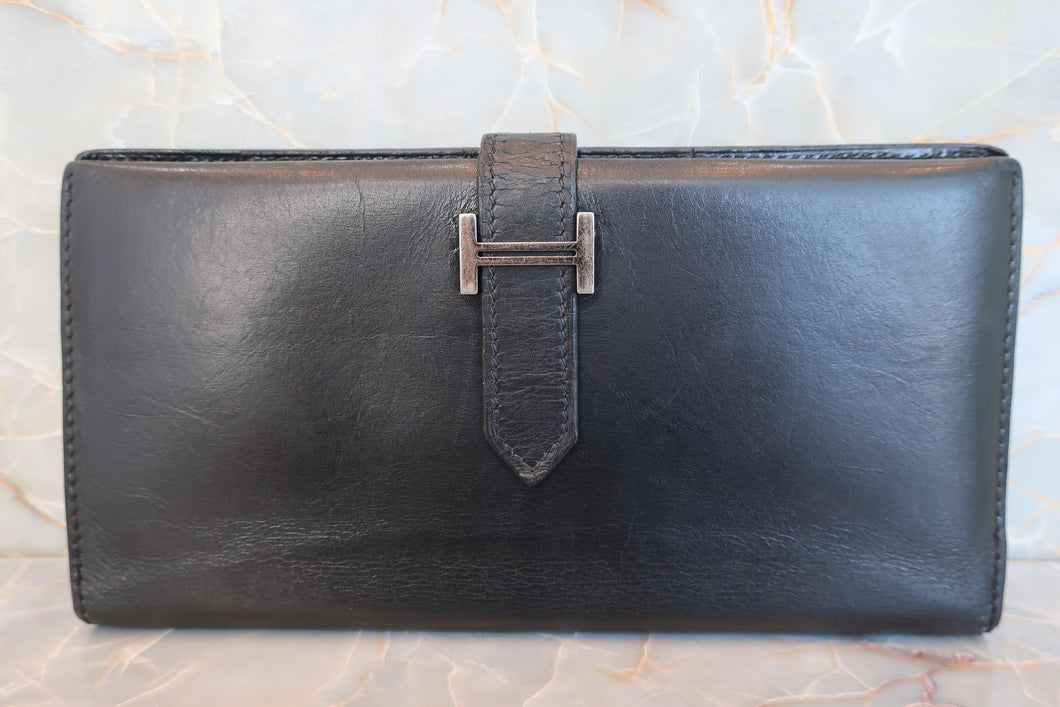 HERMES／エルメス ベアンクラシック ボックスカーフ ブラック □G刻印 財布 700050243