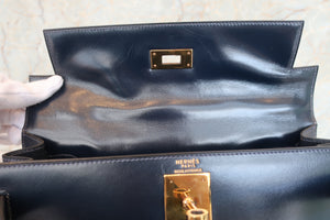 HERMES／エルメス ケリー28 ボックスカーフ ネイビー 〇J刻印 ショルダーバッグ 700090117